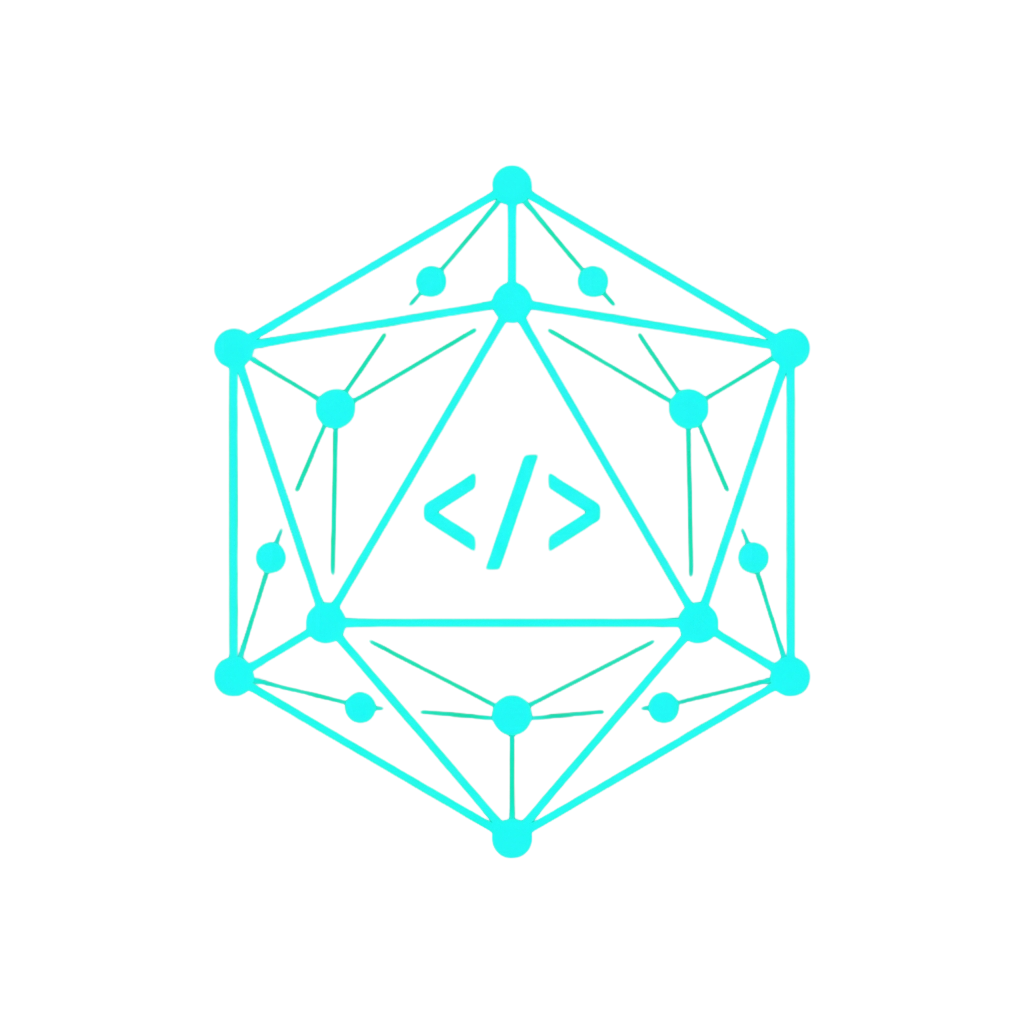 Leuchtender d20-Würfel, aus dem nach oben eine Website geschmiedet wird